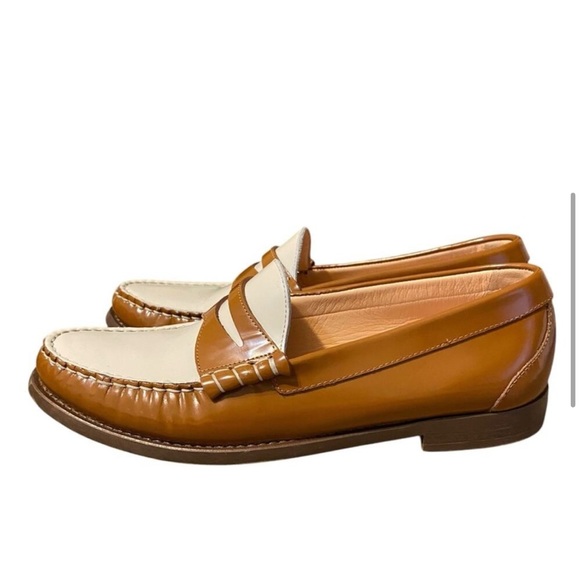 J. Crew Patent Leather Two-Tone Penny Loafers Brown White - Picture 4 of 7